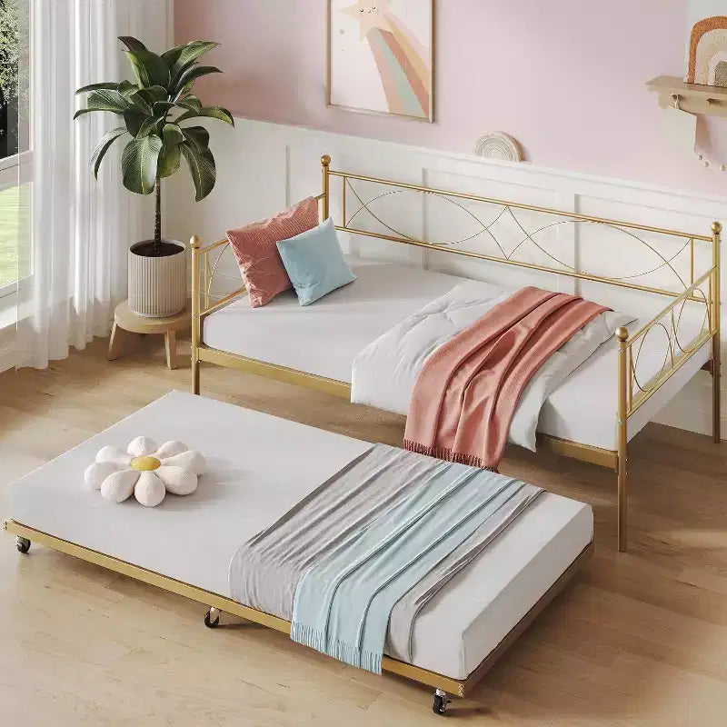 Lit de repos double, cadre de canapé-lit en métal avec lattes en acier, lit d'appoint peu encombrant pour chambre à coucher