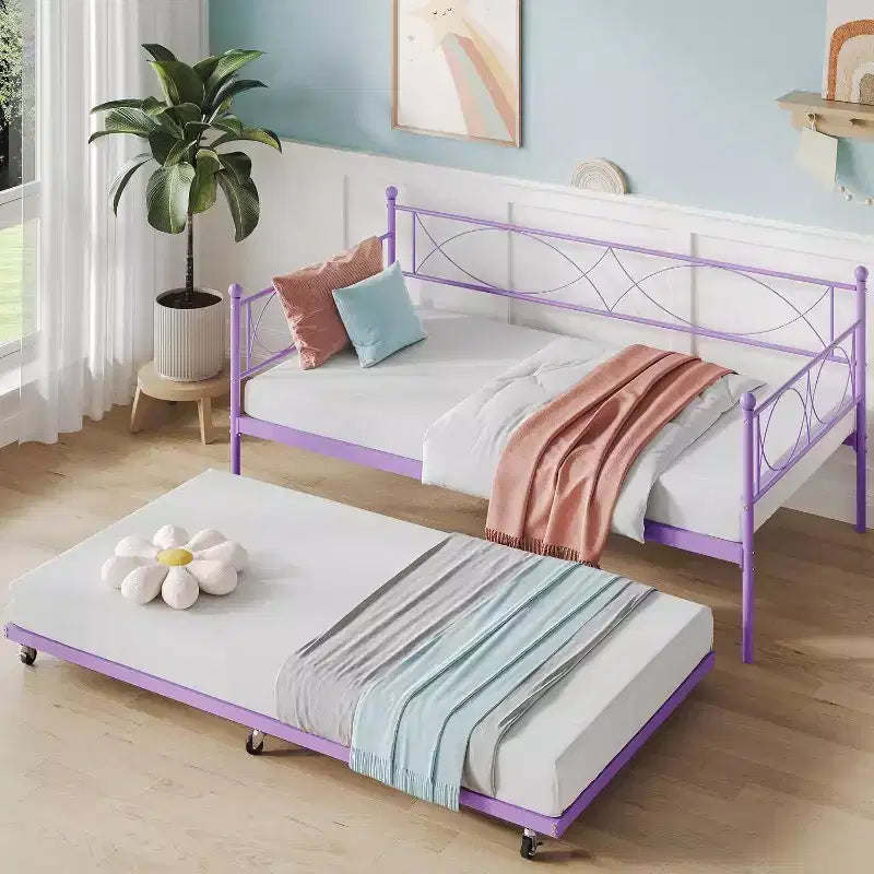 Lit de repos double, cadre de canapé-lit en métal avec lattes en acier, lit d'appoint peu encombrant pour chambre à coucher