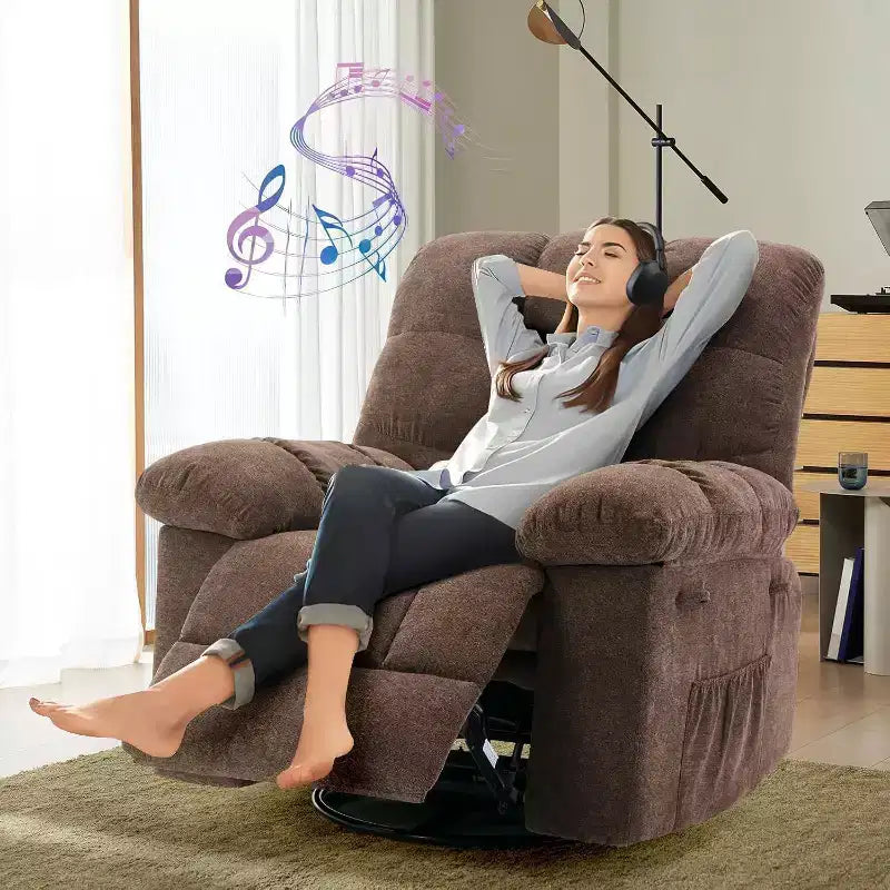 Fauteuil inclinable à bascule, fauteuil planeur pivotant rembourré avec assise profonde et poches latérales pour salon ou chambre à coucher