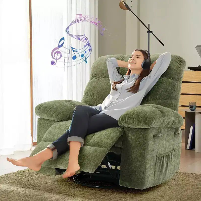 Fauteuil inclinable à bascule, fauteuil planeur pivotant rembourré avec assise profonde et poches latérales pour salon ou chambre à coucher