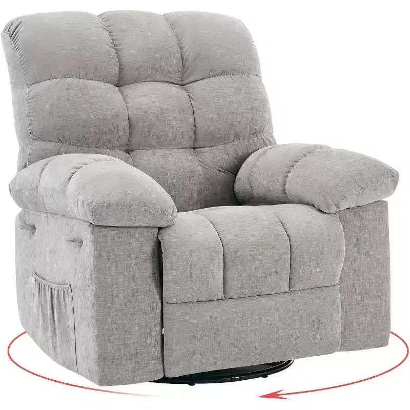 Fauteuil inclinable à bascule, fauteuil planeur pivotant rembourré avec assise profonde et poches latérales pour salon ou chambre à coucher