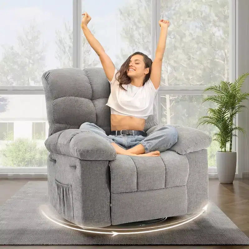 Fauteuil inclinable à bascule, fauteuil planeur pivotant rembourré avec assise profonde et poches latérales pour salon ou chambre à coucher
