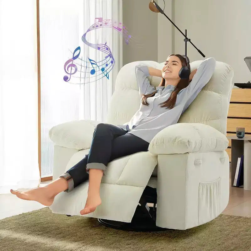 Fauteuil inclinable à bascule, fauteuil planeur pivotant rembourré avec assise profonde et poches latérales pour salon ou chambre à coucher