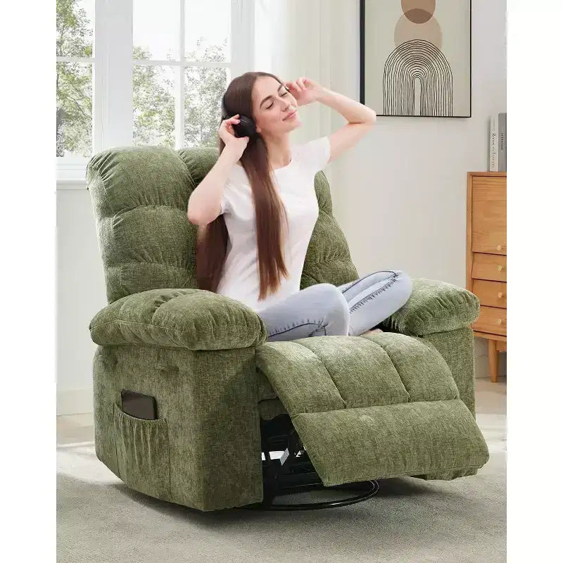 Fauteuil inclinable à bascule, fauteuil planeur pivotant rembourré avec assise profonde et poches latérales pour salon ou chambre à coucher