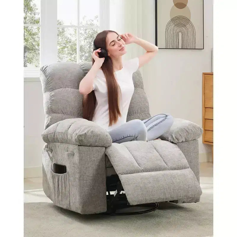 Fauteuil inclinable à bascule, fauteuil planeur pivotant rembourré avec assise profonde et poches latérales pour salon ou chambre à coucher