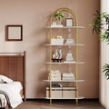 Étagère à 5 niveaux, bibliothèque arquée de 180 cm de haut, cadre en métal, étagère de présentation autoportante, pour chambre, salon, or et blanc