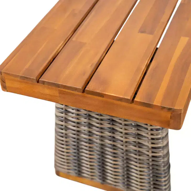 Ensemble repas 6 pièces en rotin d'extérieur et bois d'acacia avec coussins