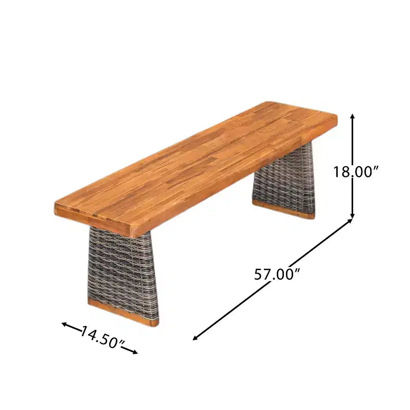 Ensemble repas 6 pièces en rotin d'extérieur et bois d'acacia avec coussins