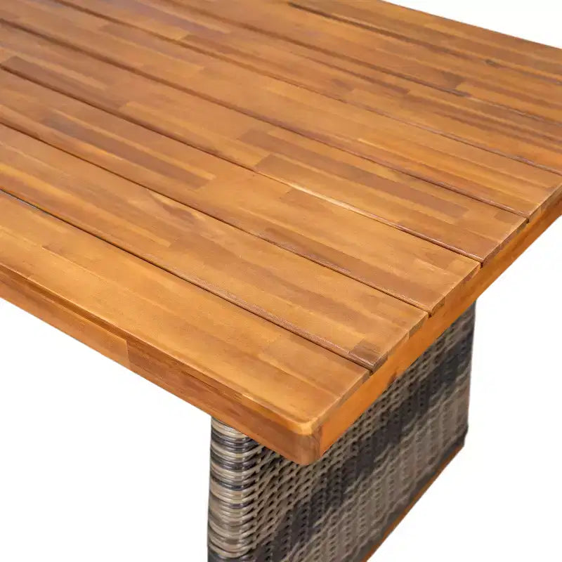 Ensemble repas 6 pièces en rotin d'extérieur et bois d'acacia avec coussins