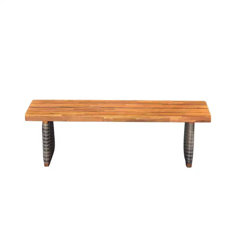 Ensemble repas 6 pièces en rotin d'extérieur et bois d'acacia avec coussins