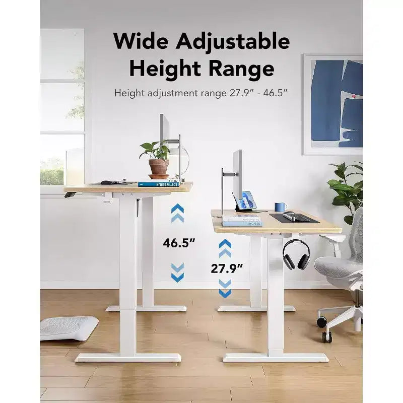 Bureau électrique 40x24 à hauteur réglable, 4 positions mémorisables, support pour casque et gestionnaire de câbles pour le bureau à domicile