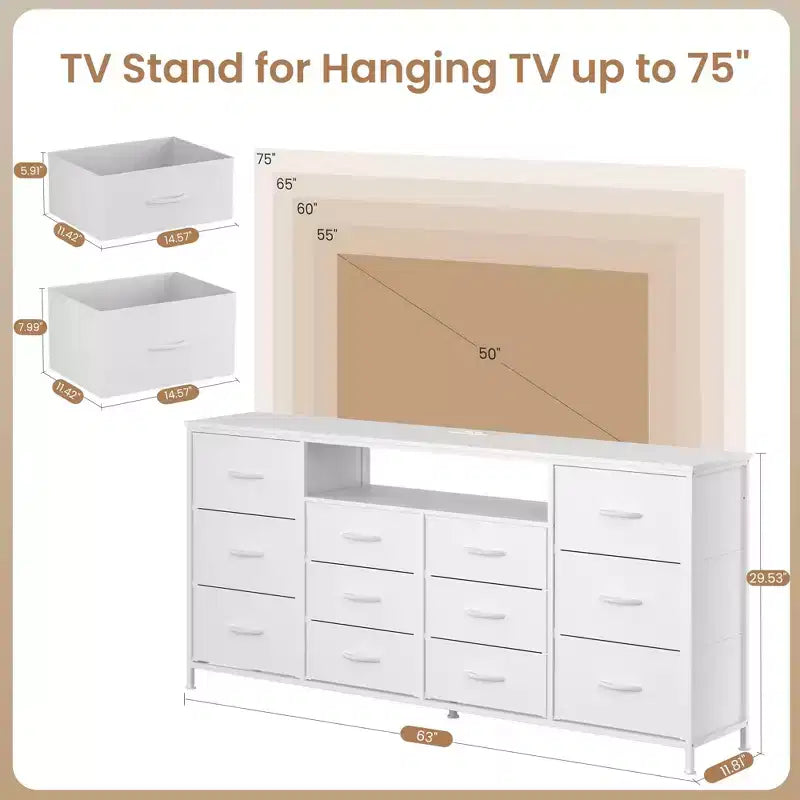 Commode en tissu à 12 tiroirs, commode étroite avec station de charge, lumières LED et cadre en métal, organisateur de rangement de vêtements moderne