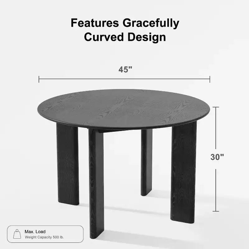 Table de salle à manger de ferme ronde en bois massif noir de 45 pouces pour salles à manger modernes et réunions de famille