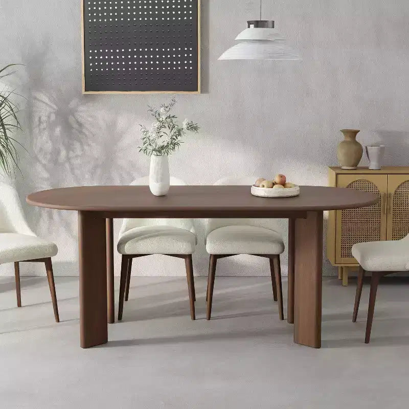 Table à manger de ferme ovale en bois massif de noyer 67 x 33,5 po pour salles à manger modernes et réunions de famille