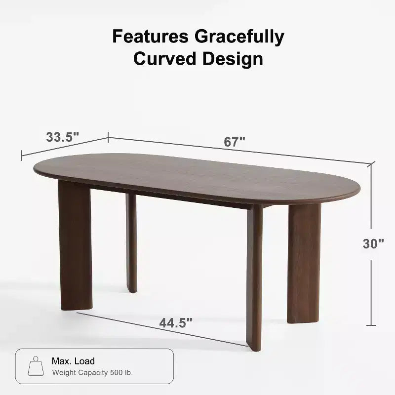 Table à manger de ferme ovale en bois massif de noyer 67 x 33,5 po pour salles à manger modernes et réunions de famille
