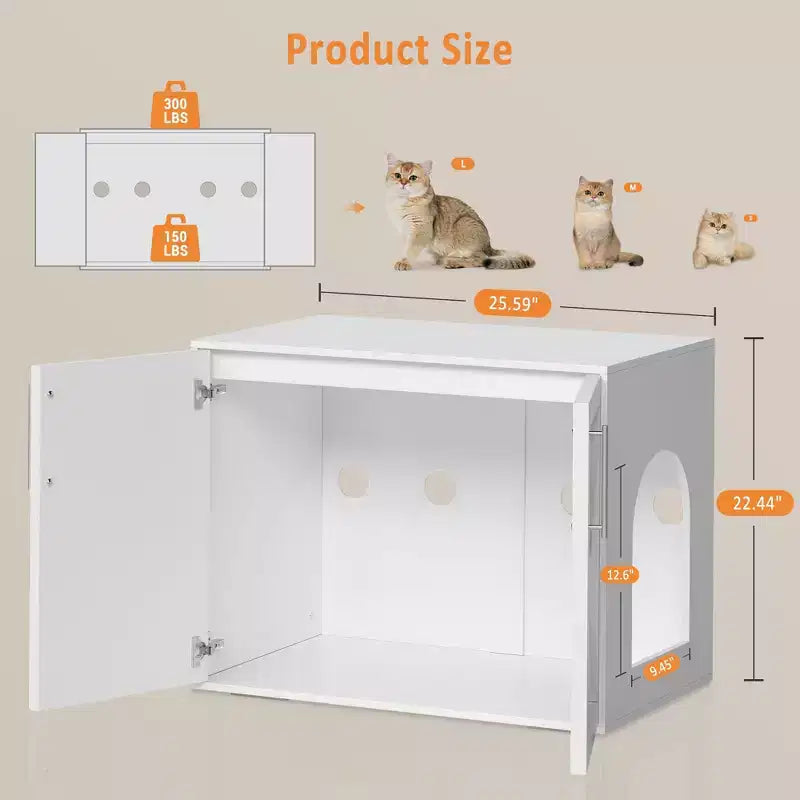 Meuble Cache Litière pour Chat, Meuble Cache-Litière avec 2 Portes et Coussins, Meuble en Bois pour Litière pour Chat (1 Pièce)