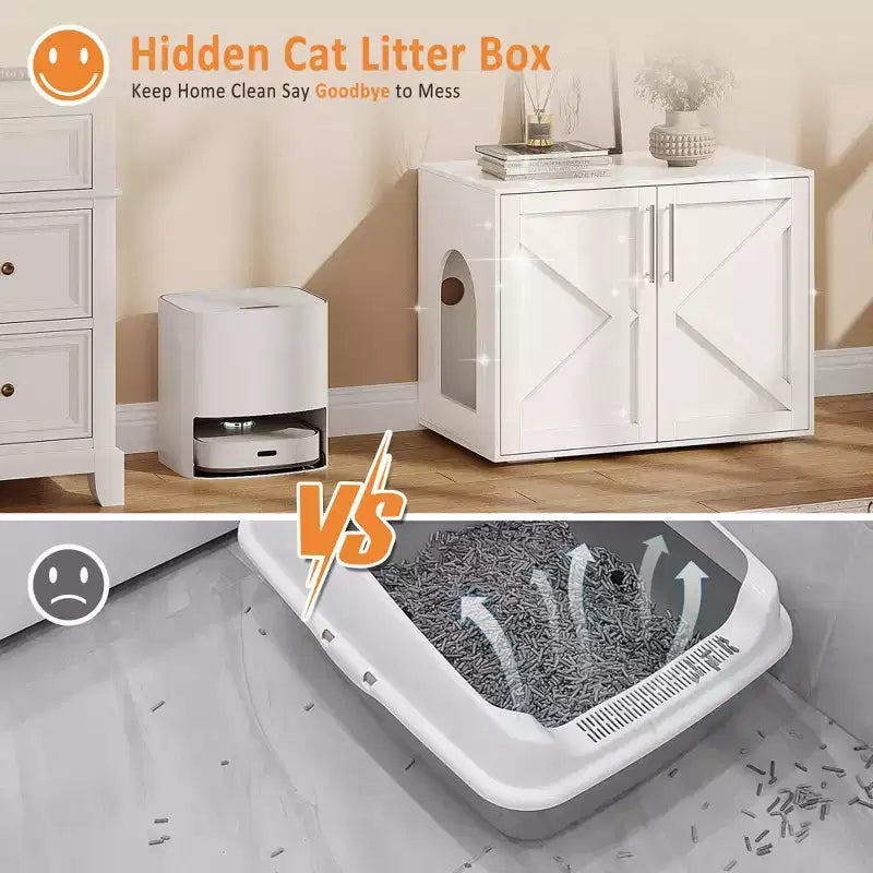 Meuble Cache Litière pour Chat, Meuble Cache-Litière avec 2 Portes et Coussins, Meuble en Bois pour Litière pour Chat (1 Pièce)
