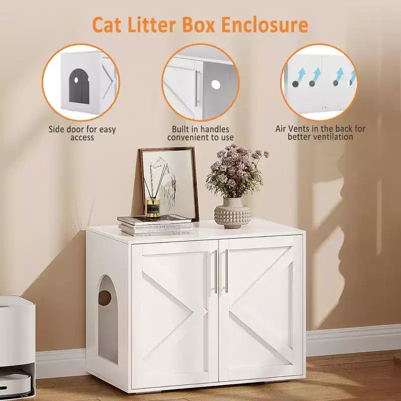 Meuble Cache Litière pour Chat, Meuble Cache-Litière avec 2 Portes et Coussins, Meuble en Bois pour Litière pour Chat (1 Pièce)