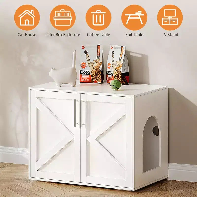 Meuble Cache Litière pour Chat, Meuble Cache-Litière avec 2 Portes et Coussins, Meuble en Bois pour Litière pour Chat (1 Pièce)