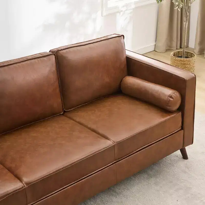 Canapé en cuir 80, canapé moderne du milieu du siècle à assise profonde 3 places pour salon