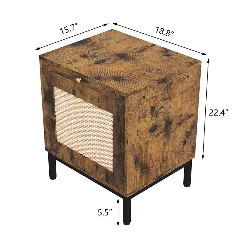 Table d'appoint en rotin naturel et fer avec construction durable, design élégant, taille compacte, utilisation polyvalente et assemblage facile