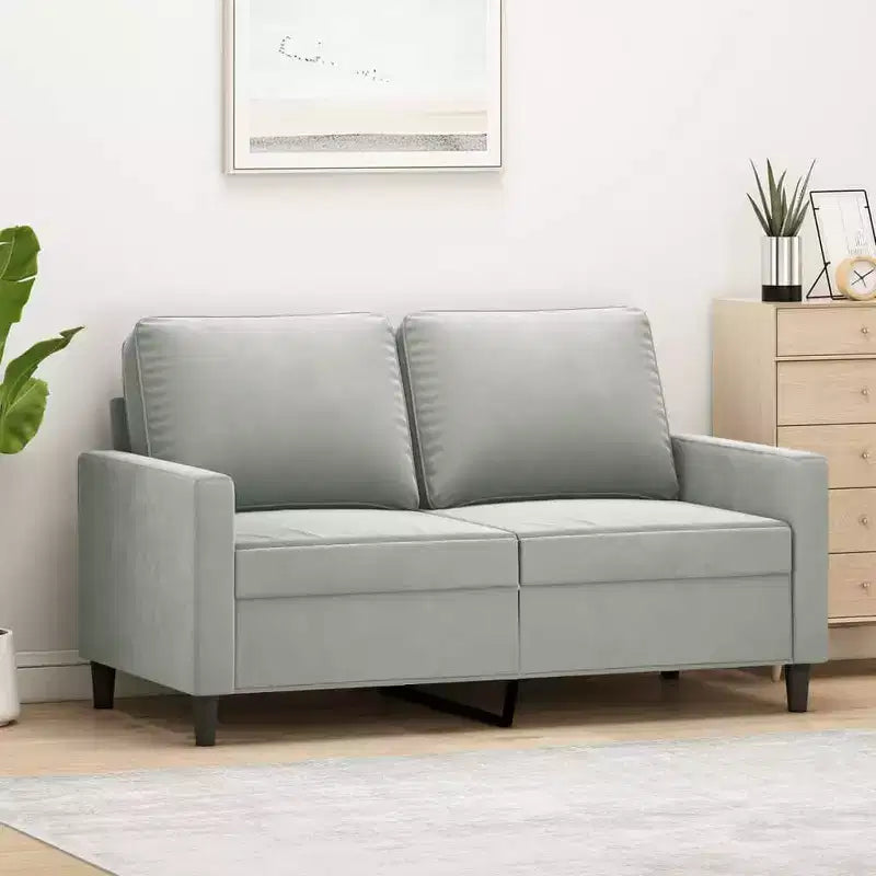 Canapé moderne 2 places en velours et cadre en métal, assise rembourrée confortable, gris clair - Idéal pour le salon ou le patio