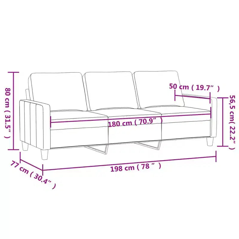 Canapé 3 places en velours - Canapé moderne gris clair avec rembourrage confortable et cadre métallique stable pour salon ou coin détente