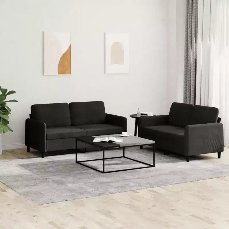 Canapé 2 places - Canapés rembourrés en velours noir moelleux avec rembourrage confortable et construction robuste pour la maison ou le bureau