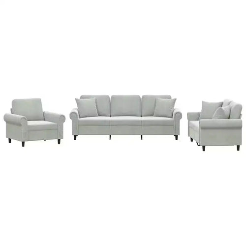 vidaXL 3-Piece Sofa Set in Light Gray Velvet - Comfortable Relaxation with Sturdy Frame and Decorative Throw Pillows for Living and Lounge Areas