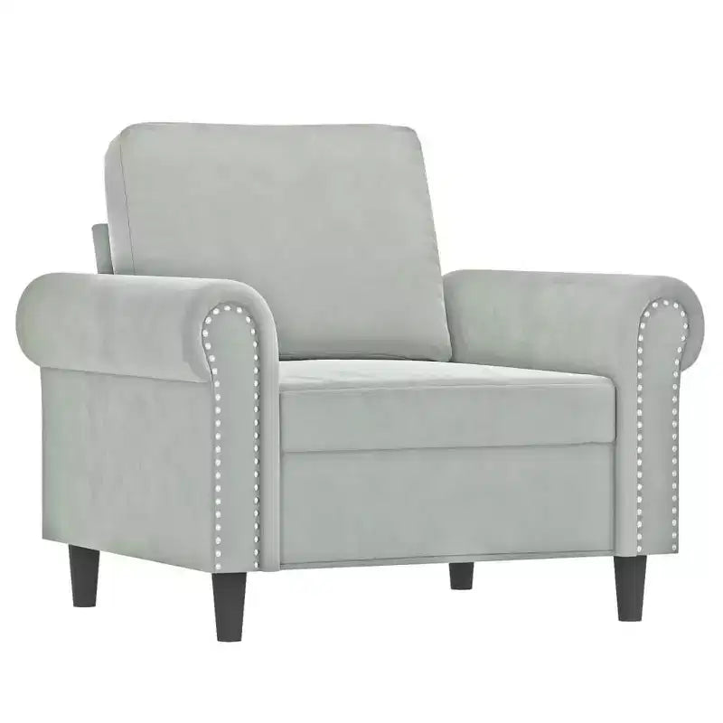 Canapé 3 places en velours gris clair - Détente confortable avec cadre robuste et coussins décoratifs pour le salon et les espaces de repos
