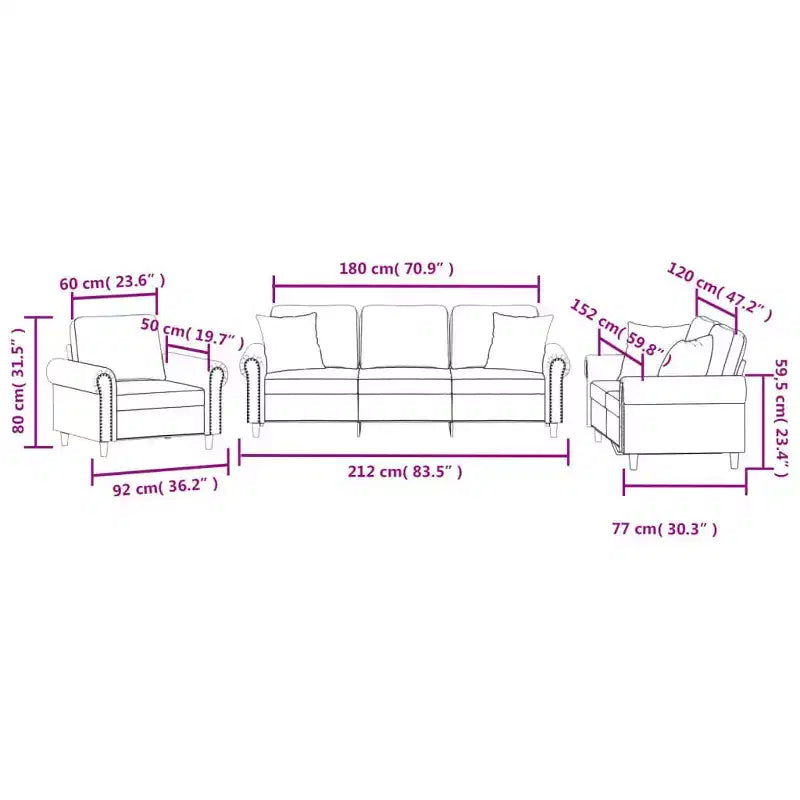 Canapé 3 places en velours gris clair - Détente confortable avec cadre robuste et coussins décoratifs pour le salon et les espaces de repos