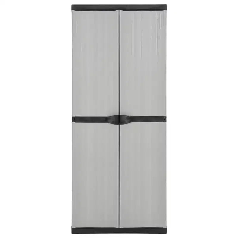 Armoire de rangement de jardin extérieure - Design compact en PVC gris et noir avec 3 étagères et portes verrouillables - 26,8x15,7x66,1