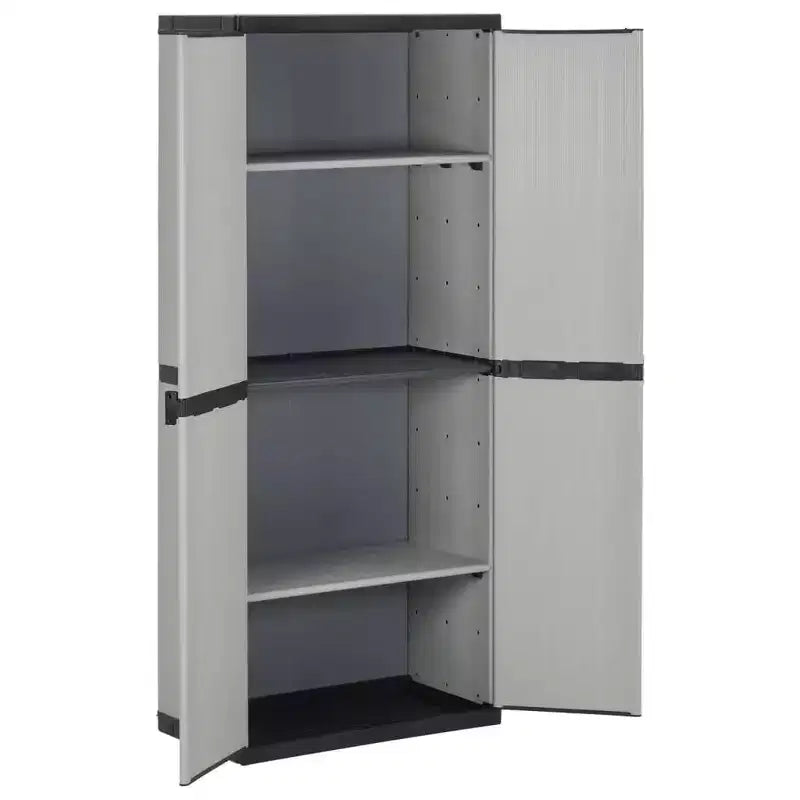 Armoire de rangement de jardin extérieure - Design compact en PVC gris et noir avec 3 étagères et portes verrouillables - 26,8x15,7x66,1