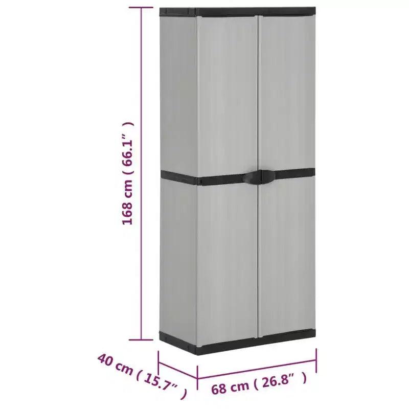 Armoire de rangement de jardin extérieure - Design compact en PVC gris et noir avec 3 étagères et portes verrouillables - 26,8x15,7x66,1