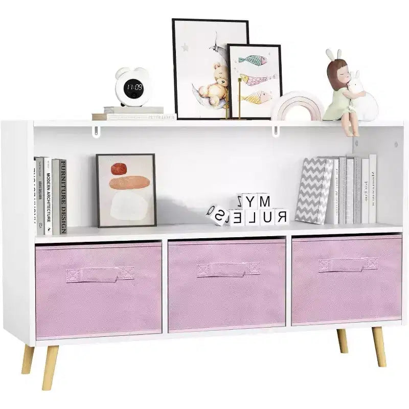 Étagère à livres pour enfants, organiseur de rangement pour jouets à 4 cubes avec tiroirs en tissu pliable, présentoir à livres pour salle de jeux, chambre de bébé, chambre d'enfants