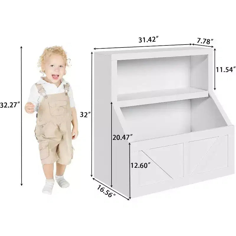 Étagère à livres et rangement de jouets pour enfants, organisateur à 2 niveaux avec meuble bas, bibliothèque pour tout-petits pour chambre à coucher, salle de jeux, salle de classe, blanc vintage