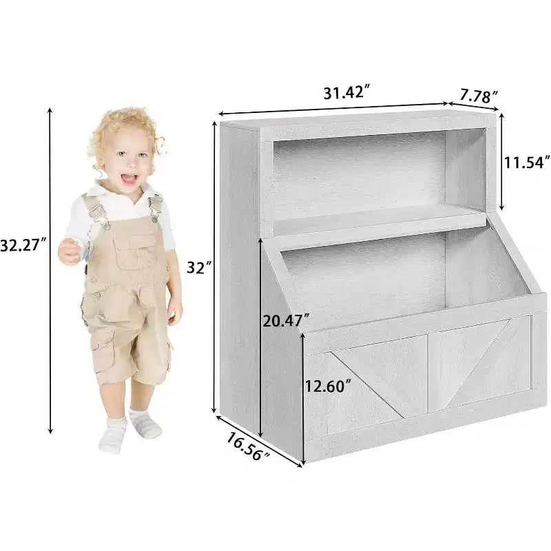 Étagère à livres et rangement de jouets pour enfants, organisateur à 2 niveaux avec meuble bas, bibliothèque pour tout-petits pour chambre à coucher, salle de jeux, salle de classe, blanc vintage