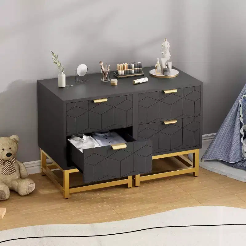Table de chevet à 2 tiroirs, table d'appoint moderne avec pieds en métal doré, rangement pour chambre à coucher, couloir ou entrée