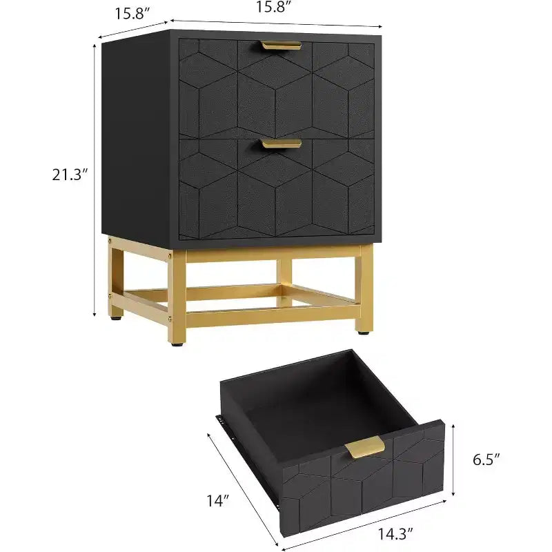 Table de chevet à 2 tiroirs, table d'appoint moderne avec pieds en métal doré, rangement pour chambre à coucher, couloir ou entrée
