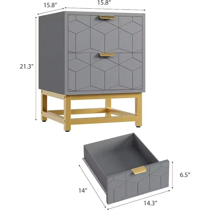 Table de chevet à 2 tiroirs, table d'appoint moderne avec pieds en métal doré, rangement pour chambre à coucher, couloir ou entrée