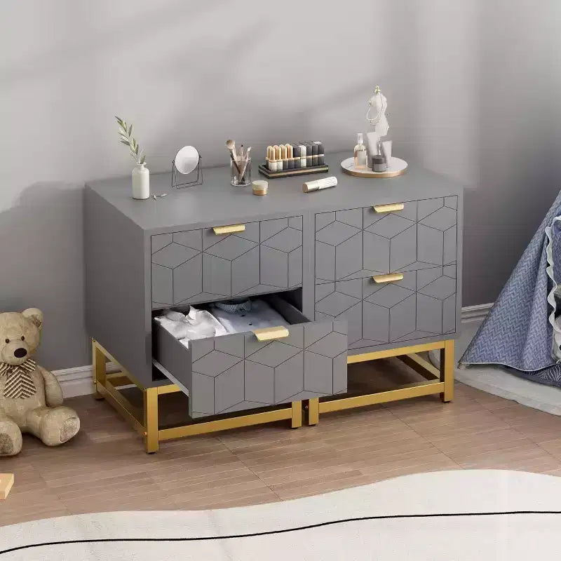 Table de chevet à 2 tiroirs, table d'appoint moderne avec pieds en métal doré, rangement pour chambre à coucher, couloir ou entrée
