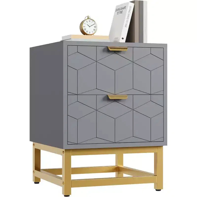 Table de chevet à 2 tiroirs, table d'appoint moderne avec pieds en métal doré, rangement pour chambre à coucher, couloir ou entrée