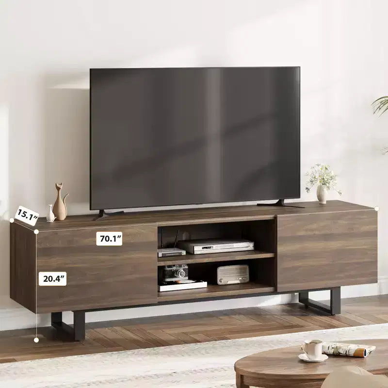 Meuble TV industriel pour 80 pouces, meuble de divertissement moderne avec 2 tiroirs, meuble multimédia en bois