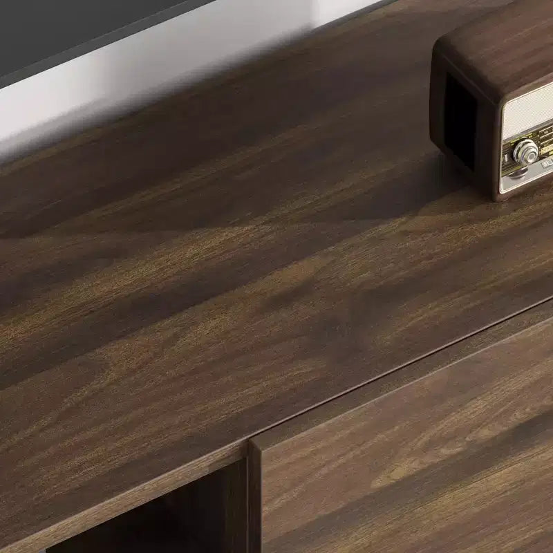 Meuble TV industriel pour 80 pouces, meuble de divertissement moderne avec 2 tiroirs, meuble multimédia en bois