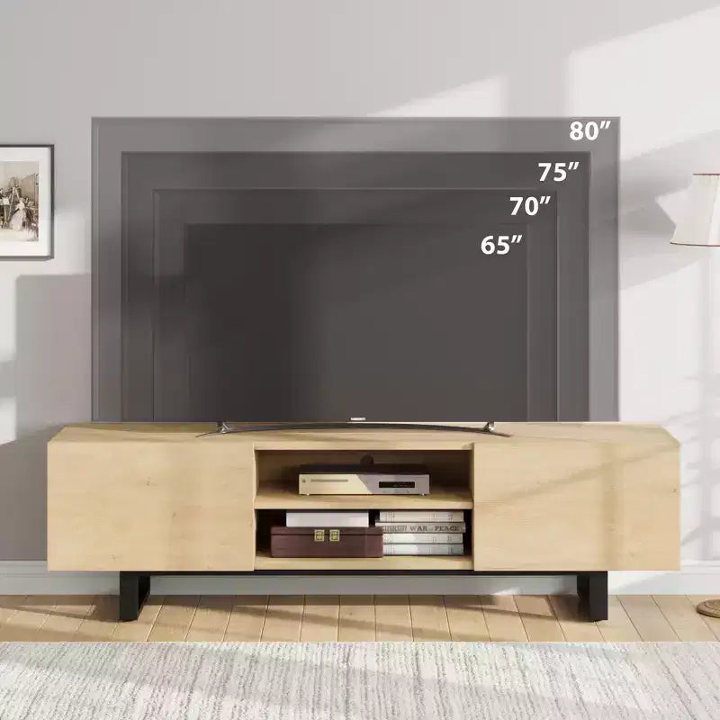 Meuble TV industriel pour 80 pouces, meuble de divertissement moderne avec 2 tiroirs, meuble multimédia en bois