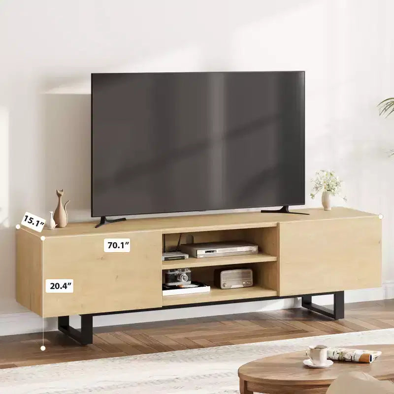 Meuble TV industriel pour 80 pouces, meuble de divertissement moderne avec 2 tiroirs, meuble multimédia en bois