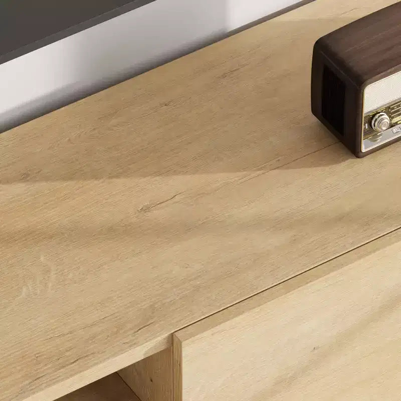 Meuble TV industriel pour 80 pouces, meuble de divertissement moderne avec 2 tiroirs, meuble multimédia en bois