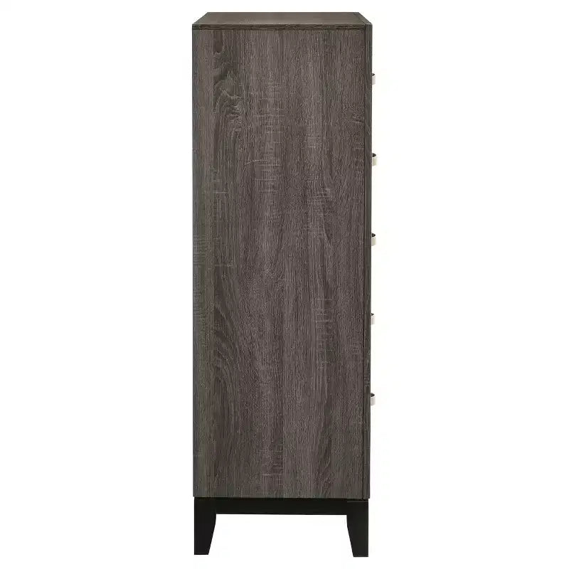 Commode classique à 5 tiroirs, armoire de rangement en grain de bois à glissement doux, table de chevet pour l'organisation de la chambre à coucher et du salon