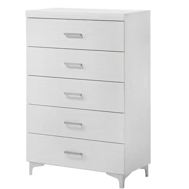 Commode classique à 5 tiroirs, armoire de rangement en grain de bois à glissement doux, table de chevet pour l'organisation de la chambre à coucher et du salon