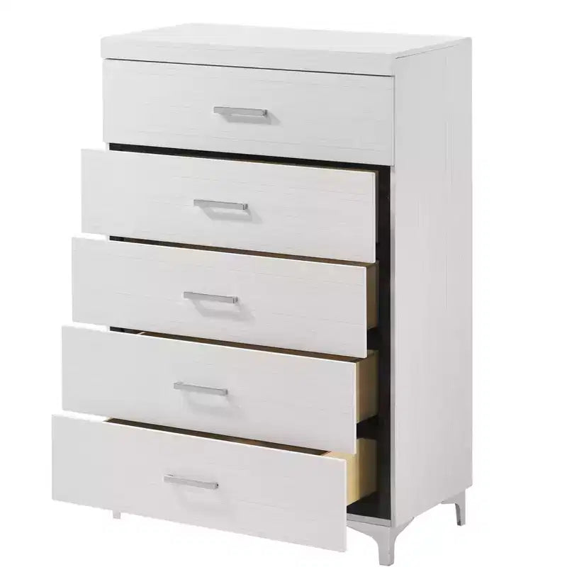 Commode classique à 5 tiroirs, armoire de rangement en grain de bois à glissement doux, table de chevet pour l'organisation de la chambre à coucher et du salon